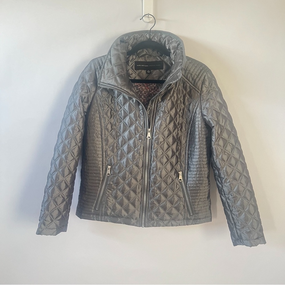 Marc New York Andrew Marc Quilted  Puffer Silver Grey Jacket Sz M